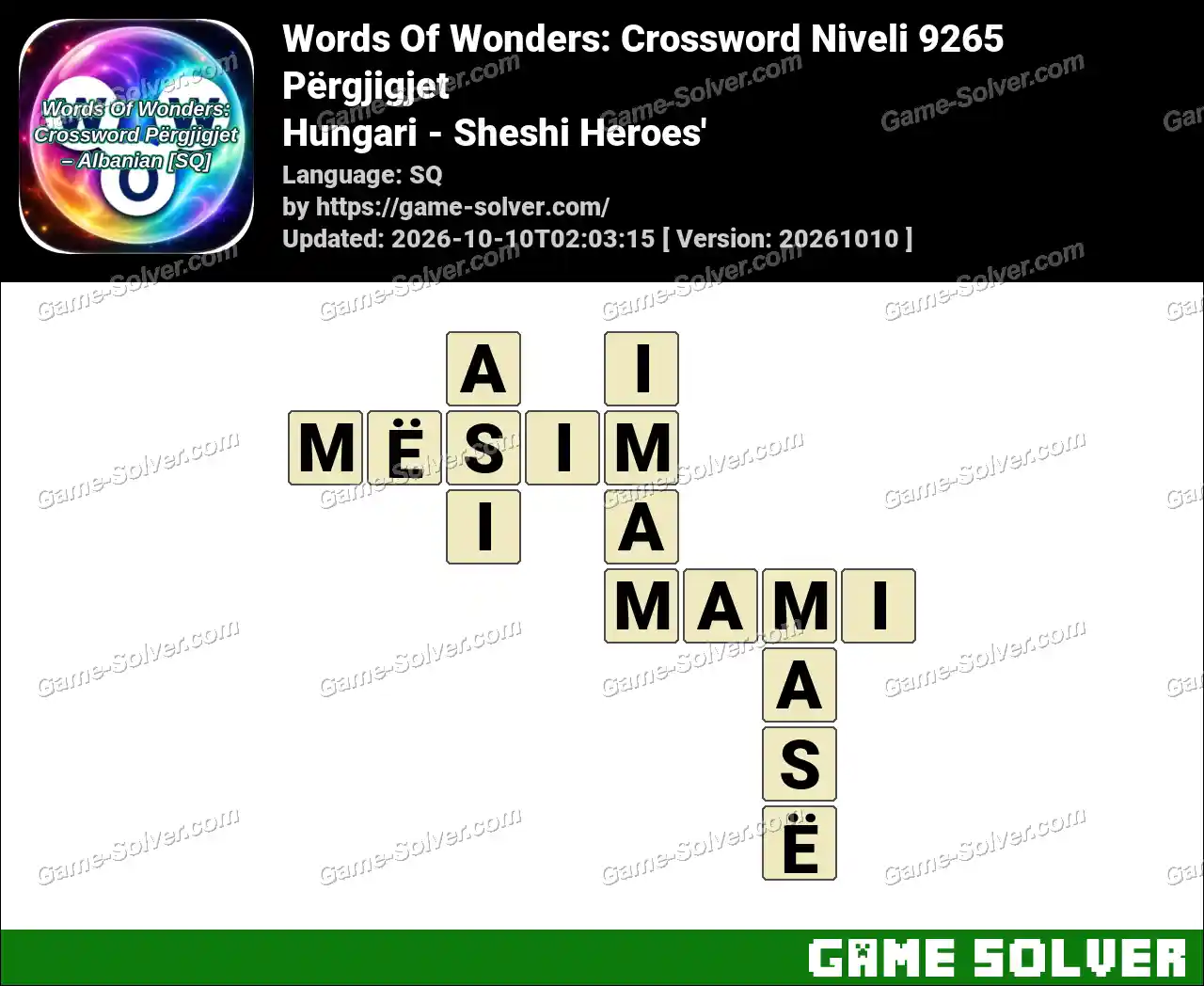 Words Of Wonders: Crossword Niveli 9265 Përgjigjet – Hungari – Sheshi Heroes’